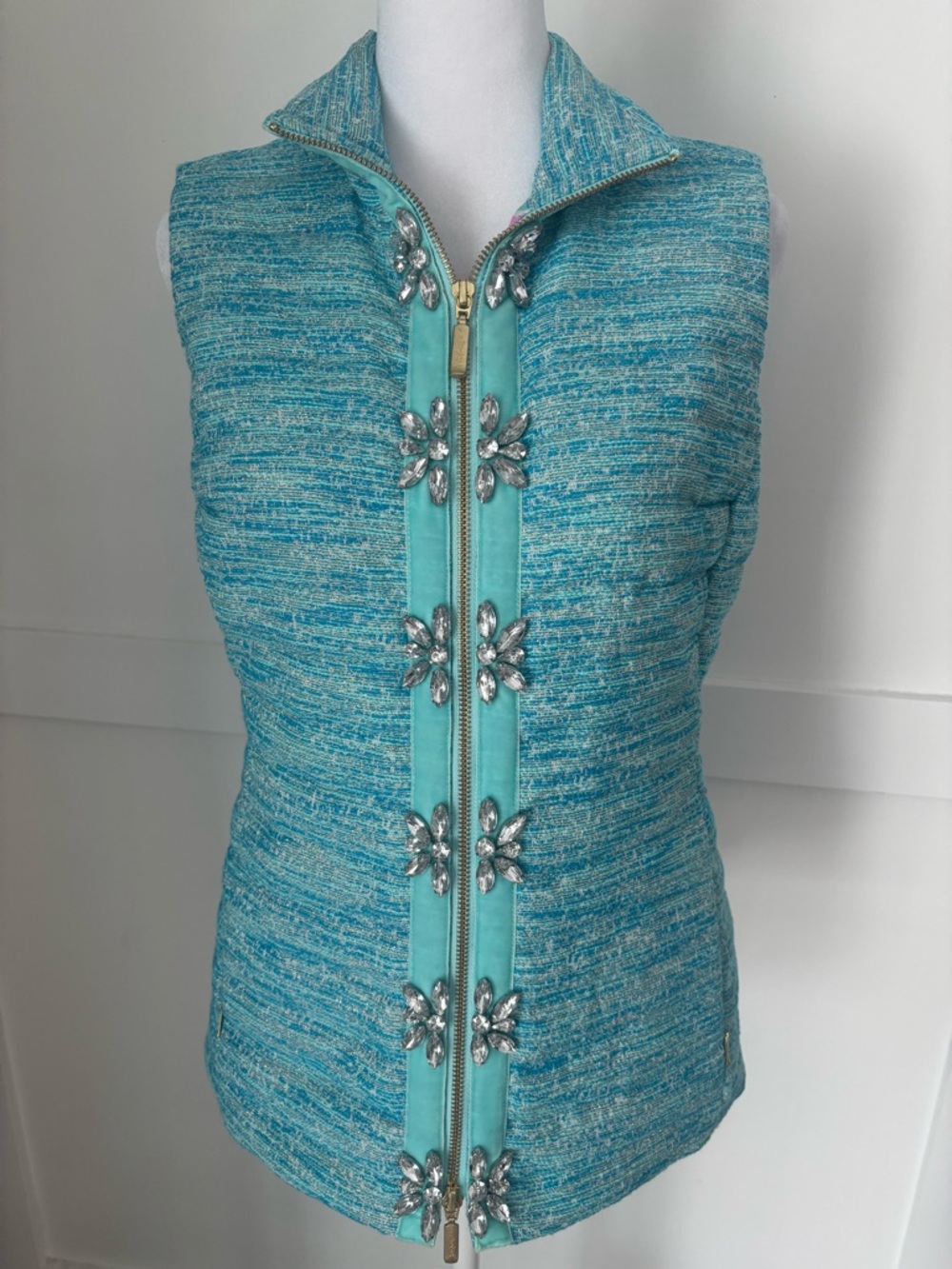 Lilly Pulitzer Noella Crystal Embellished Vest Turquoise Oasis Resort Vest XS